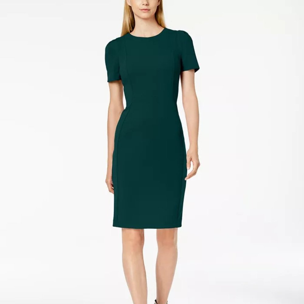 NWT Calvin Klein Round-Neck Short-Sleeve Sheath Dress